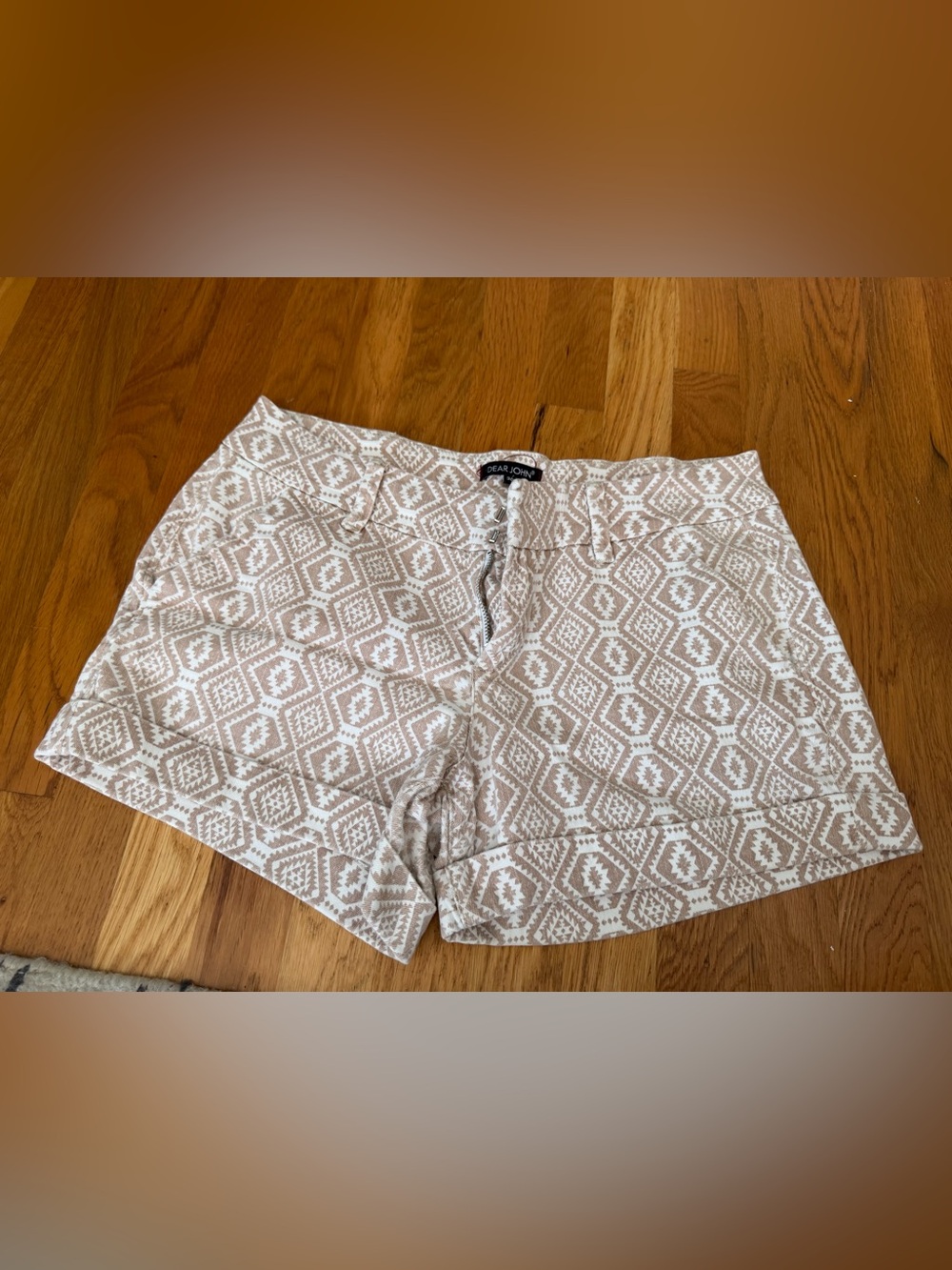 Dear John Beige and White Geo Print Shorts